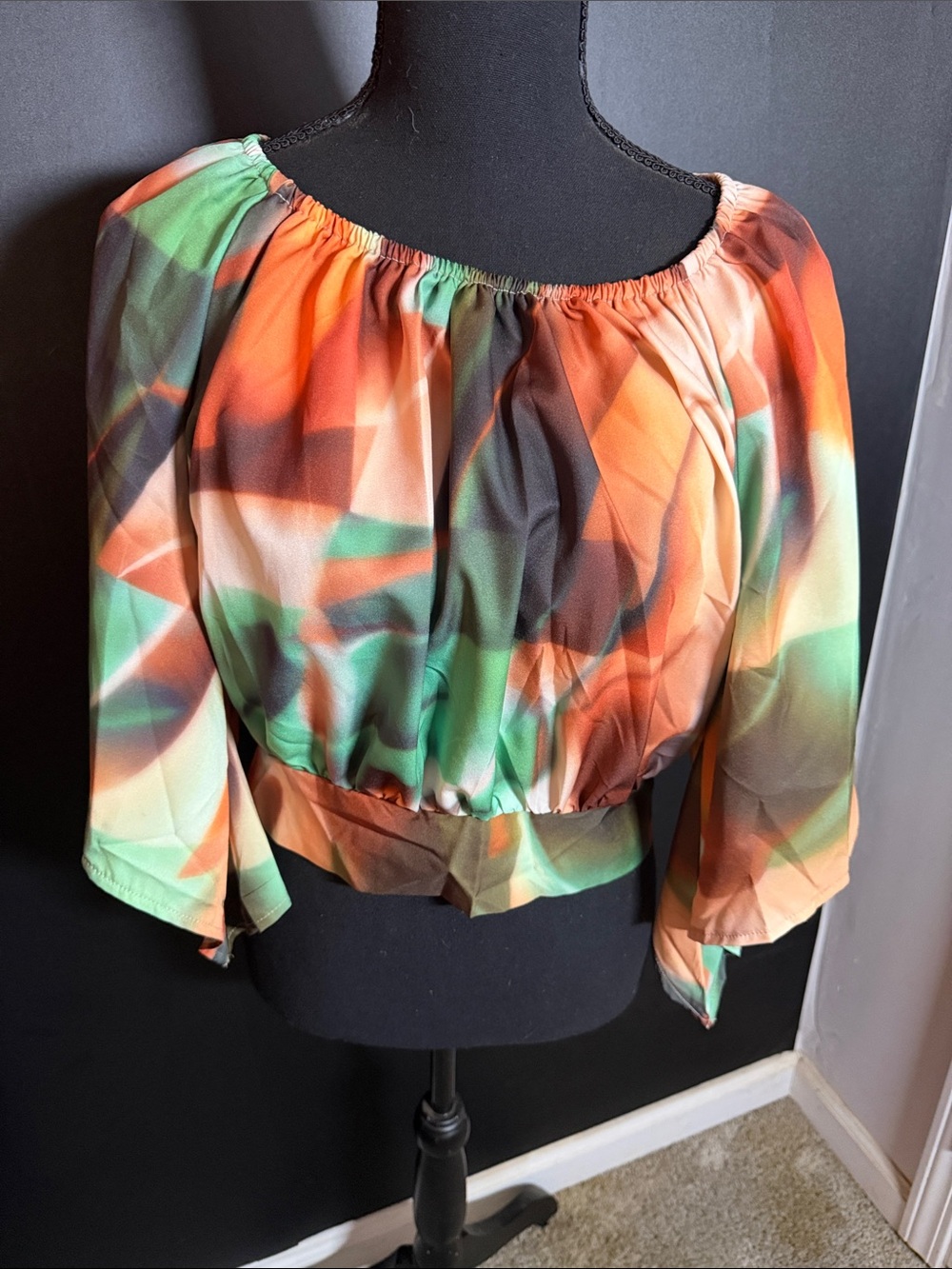 Women’s Multicolor Abstract Print Peasant Top XL